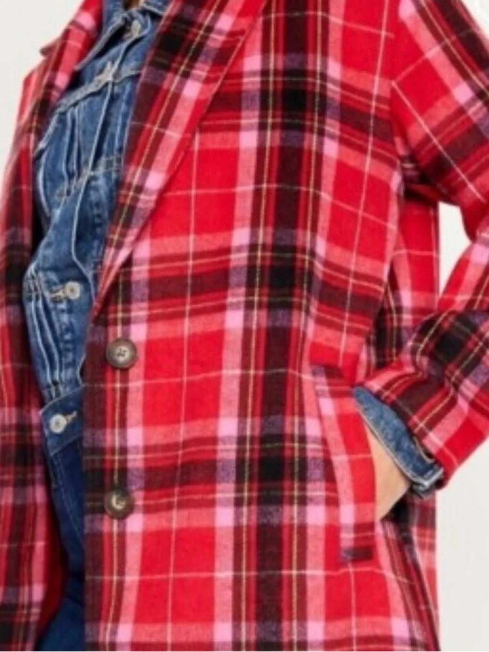 Old Navy Soft-Brushed Tartan Plaid Long Trench Coat - Small